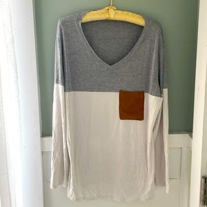 Women block color pattern long sleeve cotton tee shirt